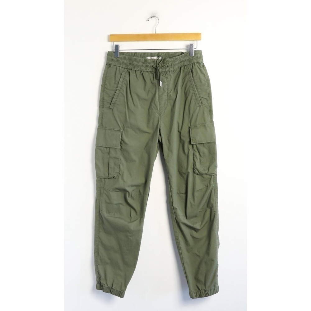 Mango Man green cargo pants khaki workwear casual hiking drawstring forest 28